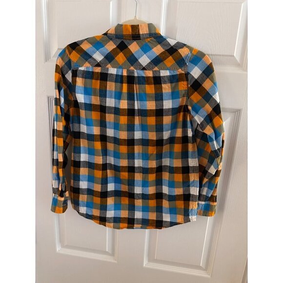 Cat & Jack Blue and Orange Plaid check button down shirt size m 8/10 - Picture 5 of 5